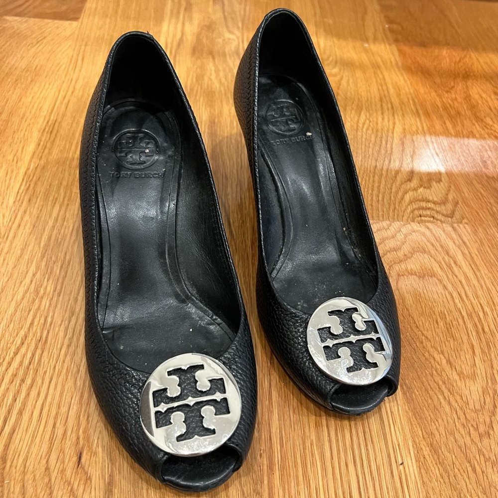 TORY BURCH Peep Toe Pump Sally 2 Leather Wedge - Picture 14 of 15